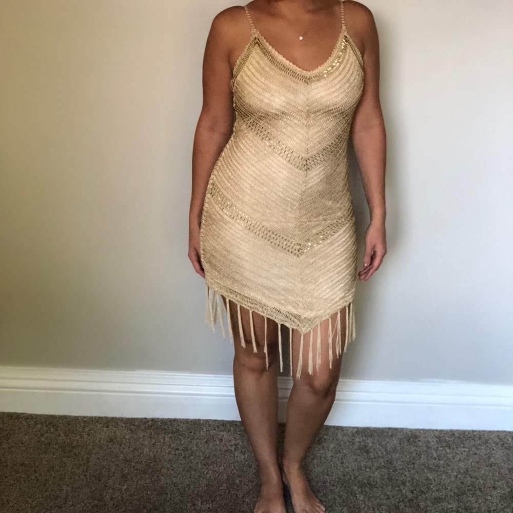 Crochet gold dress